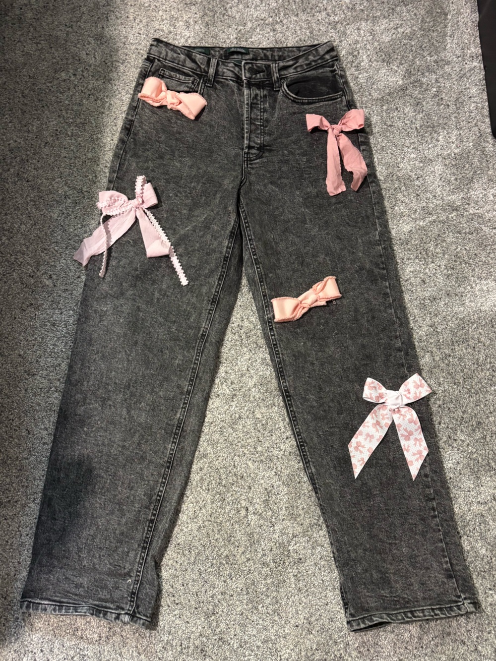 wild fable Black Acid-Wash jeans with Pink Bow Details
